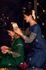 Load image into Gallery viewer, Blue Pure Russian Silk Embroidered Diwali Special Salwar Suit