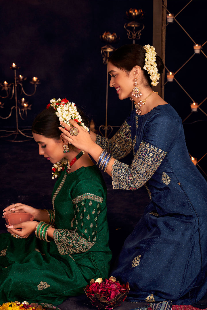 Blue Pure Russian Silk Embroidered Diwali Special Salwar Suit