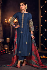 Load image into Gallery viewer, Blue Pure Russian Silk Embroidered Diwali Special Salwar Suit