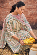 Load image into Gallery viewer, Beige Pure Borer Cotton Digital Print Designer Straight Cut Suit