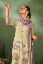 Load image into Gallery viewer, Cream Pure Muslin Jacquard Embroidered Dress