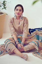Load image into Gallery viewer, Beige Pure Cotton Fancy Borer Embroidery With Digital Print Designer Dress