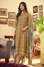 Load image into Gallery viewer, Brown Pure Muslin Silk Fancy Borer Embroidery Digital Print Salwar Suit