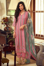 Load image into Gallery viewer, Pure Muslin Silk Fancy Borer Embroidery Digital Print Salwar Suit In Pink Color