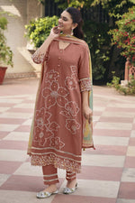 Load image into Gallery viewer, Elegant Mal Mal Chanderi Jacquard Handwork Straight Cut Salwar Kameez