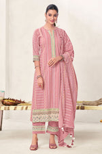 Load image into Gallery viewer, Pink Pure Cotton Block Print Casual Straight Cut Salwar Suit