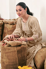 Load image into Gallery viewer, Beige Pure Cotton Block Print Casual Straight Cut Dress