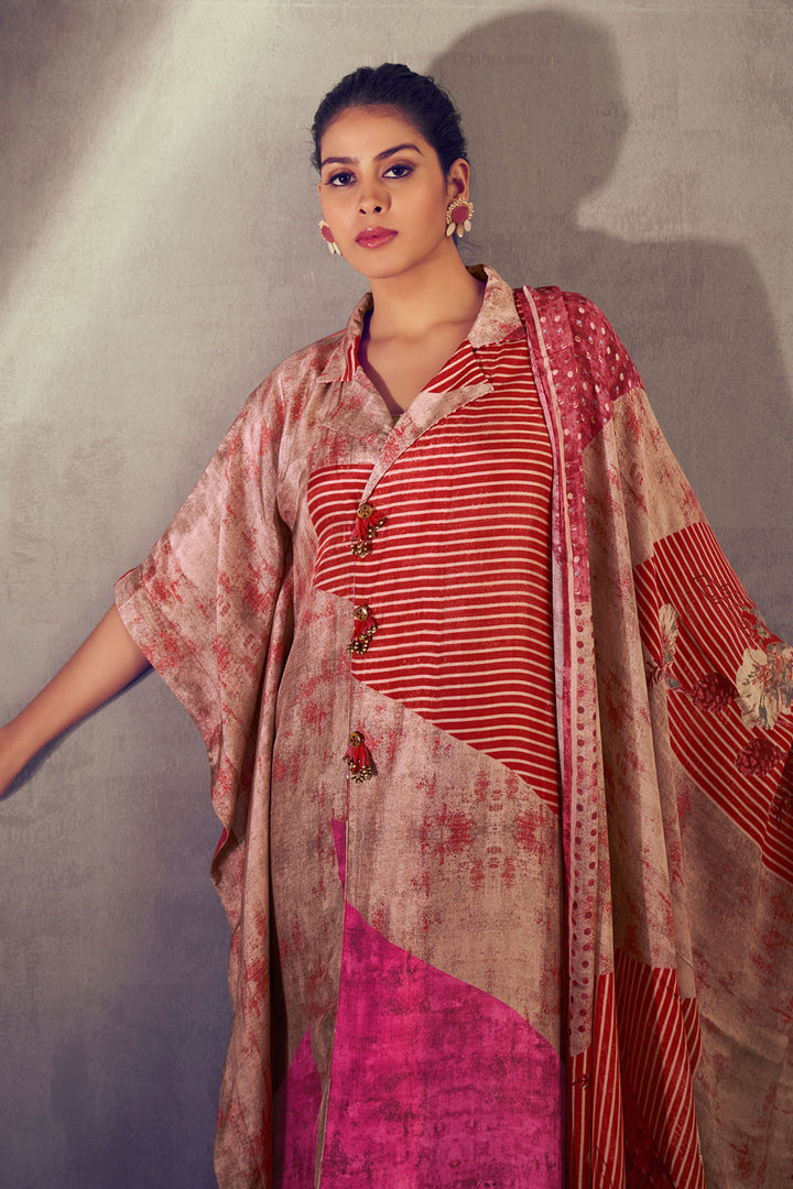 Pure Bemberg Silk Digital Print Kaftan Style Designer Suit
