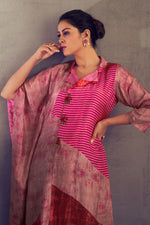 Load image into Gallery viewer, Pure Bemberg Silk Digital Print Pink Kaftan Style Designer Suit