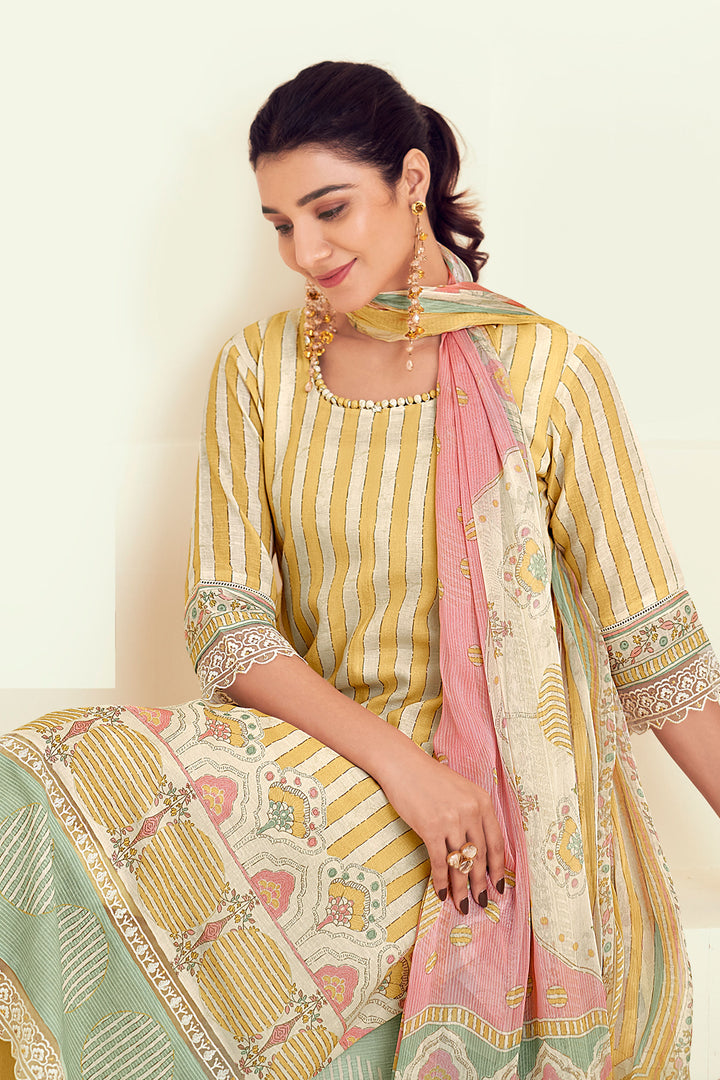 Pure Linen Digital Print Straight Cut Salwar Kameez