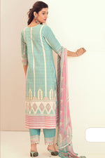 Load image into Gallery viewer, Pure Linen Digital Print Straight Cut Salwar Suit In Cyan Color