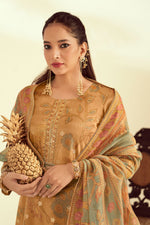 Load image into Gallery viewer, Cream Pure Tissue Fancy Jacquard Digital Print Designer Dress