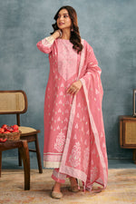 Load image into Gallery viewer, Pink Cotton Top Dyed Jacquard Work Daily Wear Straight Cut Salwar Suit