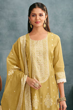 Load image into Gallery viewer, Cotton Jacquard Work Daily Wear Straight Cut Salwar Kameez In Yellow Color