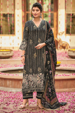 Load image into Gallery viewer, Pure Muslin Jacquard Digital Print Suit In Black Color