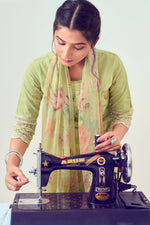 Load image into Gallery viewer, Green Pure Cotton Fancy Borer Embroidery With Hand Work Brush Print Long Salwar Suit