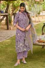 Load image into Gallery viewer, Pure Mal Chanderi Lavender Hand Block Print Suit