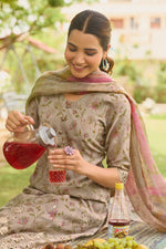 Load image into Gallery viewer, Pure Mal Chanderi Hand Block Print Beige Dress