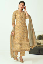Load image into Gallery viewer, Muslin Silk Fabric Yellow Color Salwar Suit With Digital Printed Work