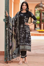 Load image into Gallery viewer, Elegant Black Corduroy Straight Salwar Kameez