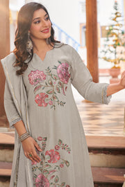 Pure Linen With Fancy Placement Embroidery Designer Salwar Kameez