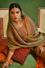 Load image into Gallery viewer, Jacquard Rust Color Embroidered Designer Straight Cut Suit