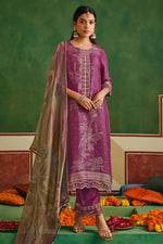 Load image into Gallery viewer, Jacquard Embroidered Designer Purple Straight Cut Salwar Kameez