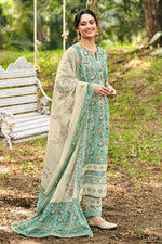 Load image into Gallery viewer, Cyan Pure Mal Mal Cotton Hand Block Print Salwar Suit
