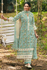 Load image into Gallery viewer, Cyan Pure Mal Mal Cotton Hand Block Print Salwar Suit