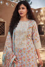 Load image into Gallery viewer, Pure Cotton Block Print Designer Salwar Kameez In Light Cyan Color