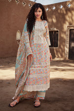 Load image into Gallery viewer, Pure Cotton Block Print Designer Salwar Kameez In Light Cyan Color