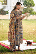 Load image into Gallery viewer, Blue Pure Cotton Hand Block Print Long Straight Cut Suit