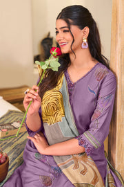 Purple Pure Checks Muslin Silk Designer Suit