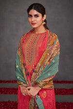 Load image into Gallery viewer, Pink Pure Muslin Silk Jacquard Gold Print Patch Work Function Wear Designer Dress