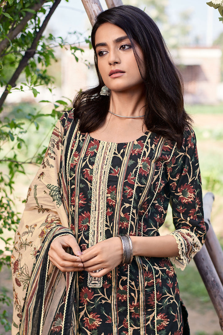 Black Color Pure Cotton Block Print Casual Suit