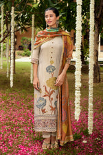 Load image into Gallery viewer, Beige Pure Tissue Jacquard Embroidered Designer Straight Cut Salwar Suit