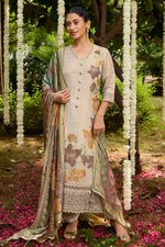 Load image into Gallery viewer, Premium Beige Straight Cut Suit With Tissue Jacquard And Digital Dupatta