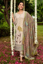 Load image into Gallery viewer, Pure Tissue Jacquard With Fancy Embroidery Work Long Salwar Suit In Beige Color