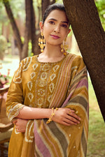 Load image into Gallery viewer, Mustard Pure Tissue Hand Batik Print With Hand Work Dress