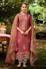 Load image into Gallery viewer, Pure Tissue Hand Batik Print With Hand Work Suit In Pink Color