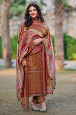 Load image into Gallery viewer, Brown Pure Muslin Shimmer Digital Print Long Suit