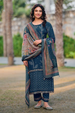 Load image into Gallery viewer, Teal Pure Muslin Shimmer Digital Print Long Dress