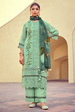 Load image into Gallery viewer, Sea Green Color Pure Organza Fabric Embroidered Long Palazzo Salwar Kameez