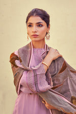 Load image into Gallery viewer, Purple Color Pure Organza Fabric Embroidered Long Palazzo Suit