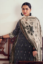 Load image into Gallery viewer, Black Pure Ikat Cotton Embroidery Work Long Straight Cut Salwar Suit
