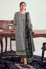 Load image into Gallery viewer, Grey Pure Ikat Cotton Embroidery Work Long Straight Cut Dress