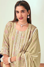 Load image into Gallery viewer, Beige Pure Cotton Block Print With Embroidery Work Long Salwar Kameez