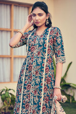 Load image into Gallery viewer, Pure Cotton Block Print Long Straight Cut Salwar Suit In Teal Color