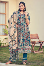 Load image into Gallery viewer, Pure Cotton Block Print Long Straight Cut Salwar Suit In Teal Color