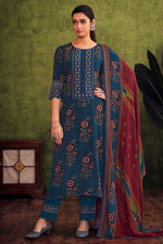 Load image into Gallery viewer, Blue Pure Pashmina Digital Print Straight Cut Suit